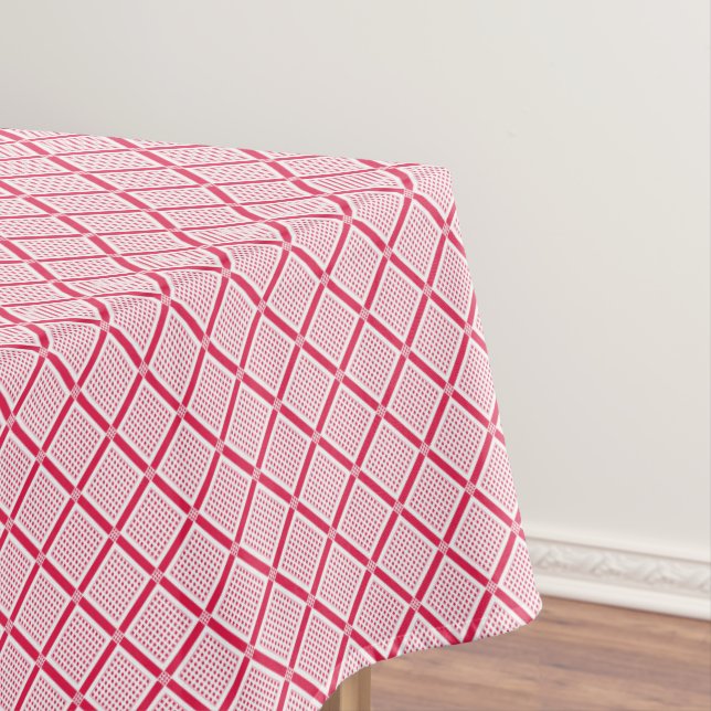 Red and white geometric checkered pattern retro    tablecloth (In Situ)