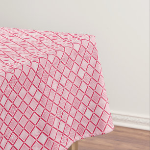 Red and white geometric checkered pattern retro tablecloth