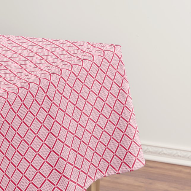 Red and white geometric checkered pattern retro    tablecloth (In Situ)