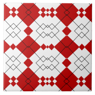 Red and White Geometric Pattern Design Ceramic Tile