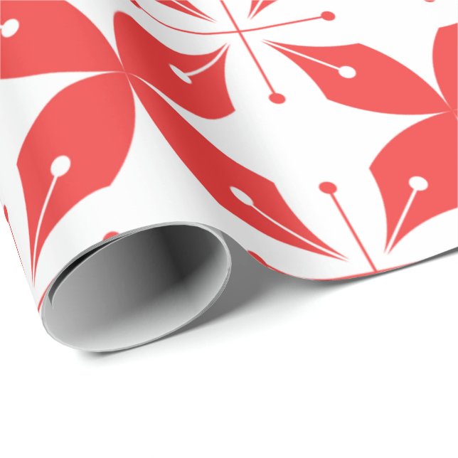 Red and white geometric pattern featuring stylised wrapping paper (Roll Corner)