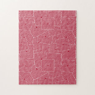 Red and White Geometric Square Pattern Jigsaw Puzzle