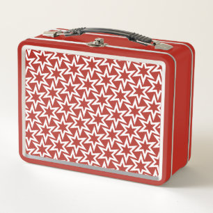 Red And White Geometric Star Pattern Metal Lunch Box