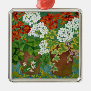 Red and white geraniums in pots 2013 metal ornament