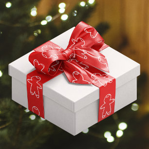 Red and White Gingerbread Men  Satin Ribbon