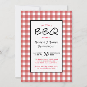 Red and White Gingham BBQ Picnic Party Invitation