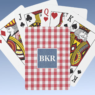 Red and White Gingham, Blue Denim, Initials Playing Cards