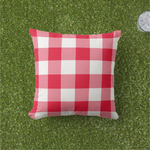 Red and White Gingham Check Buffalo Plaid Cushion