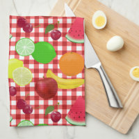 Red and White Gingham Check Fruits Pattern