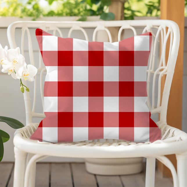 Red and White Gingham Check Plaid Pattern Cushion (Creator Uploaded)