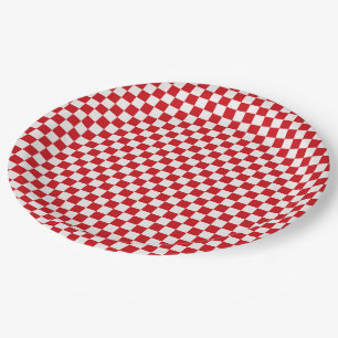 Red And White Gingham Chequered Paper Plate