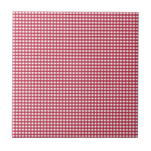 Red and White Gingham Editable Label Ceramic Tile