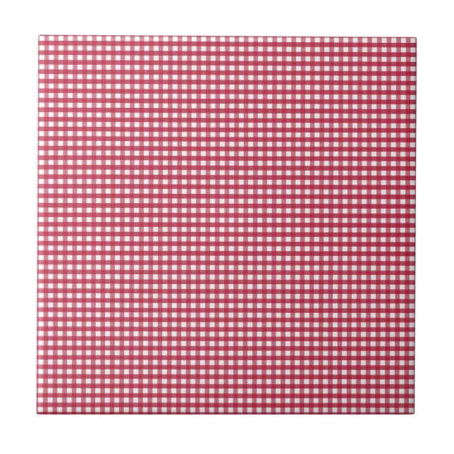 Red and White Gingham Editable Label Ceramic Tile (Front)