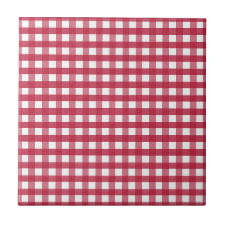 Red and White Gingham Editable Label Ceramic Tile