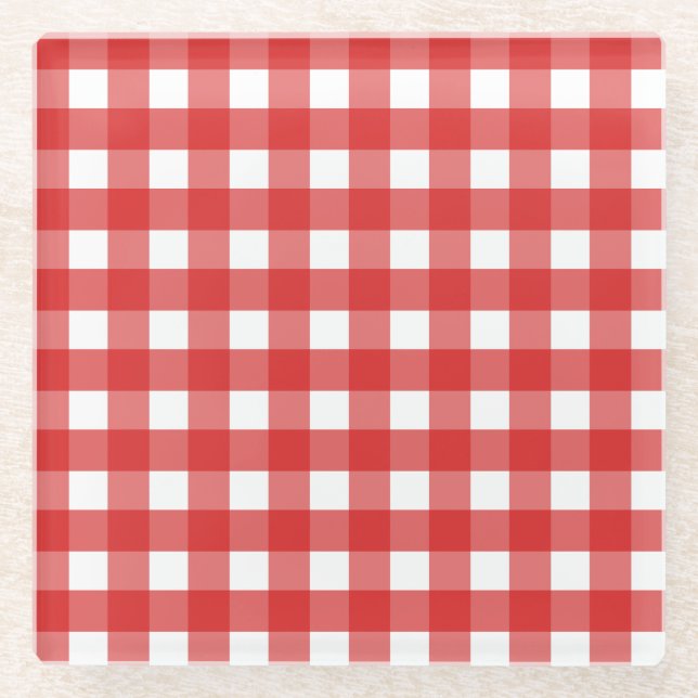 Red and white gingham glass coaster (Front)