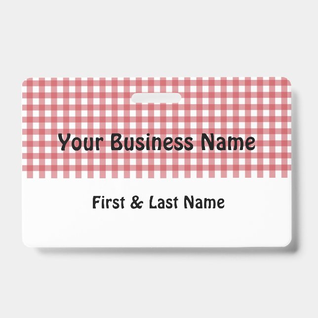 Red and White Gingham Name Badge ID Badge (Front)