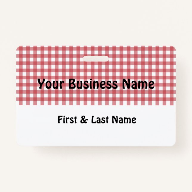 Red and White Gingham Name Badge ID Badge (Front)