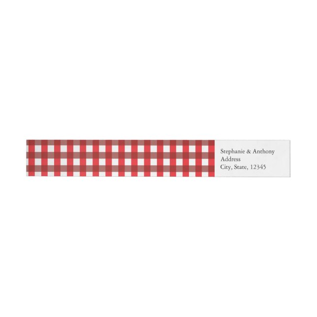 Red and White Gingham Pattern Barbeque Wedding Wrap Around Label (Individual)