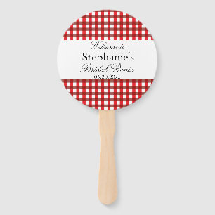 Red and White Gingham Pattern Bridal Picnic Hand Fan