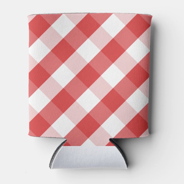 Red and white gingham pattern can cooler (Front)