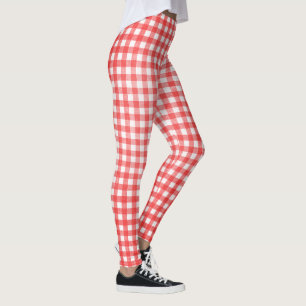red and white gingham pattern leggings