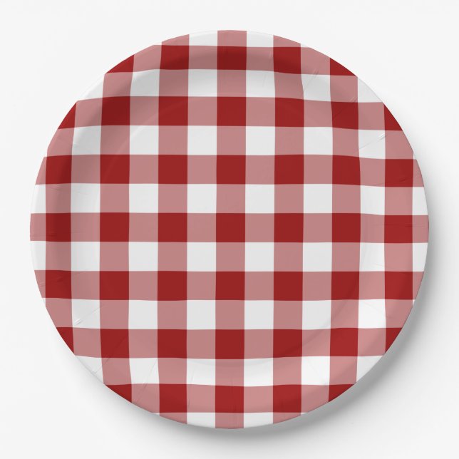 Red and White Gingham Pattern Paper Plate (Front)