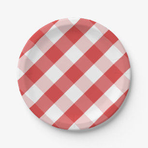 Red and white gingham pattern paper plate