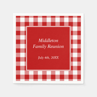 Red and White Gingham Pattern Personalised Napkin