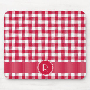 Red And White Gingham Plaid Pattern Personalised Mouse Pad