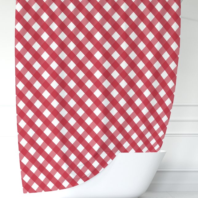 Red and White Gingham Plaid Shower Curtain (Creator Uploaded)