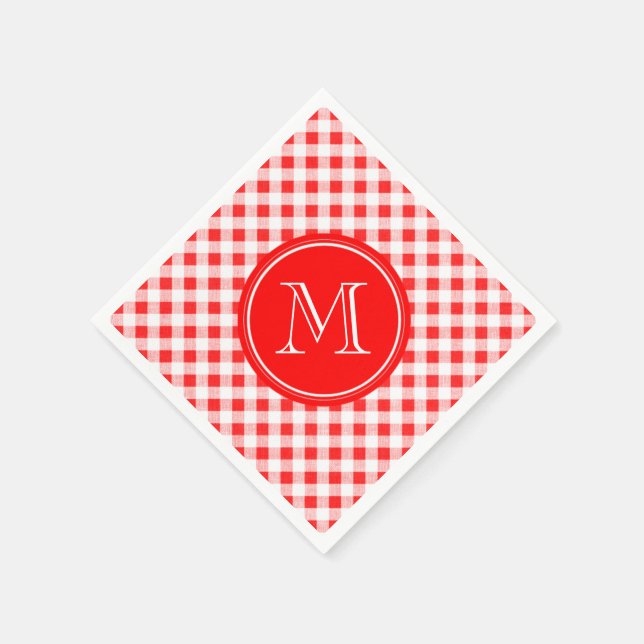 Red and White Gingham, Your Monogram Napkin (Corner)