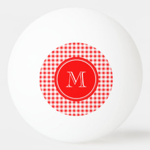 Red and White Gingham, Your Monogram Ping Pong Ball