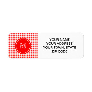 Red and White Gingham, Your Monogram Return Address Label