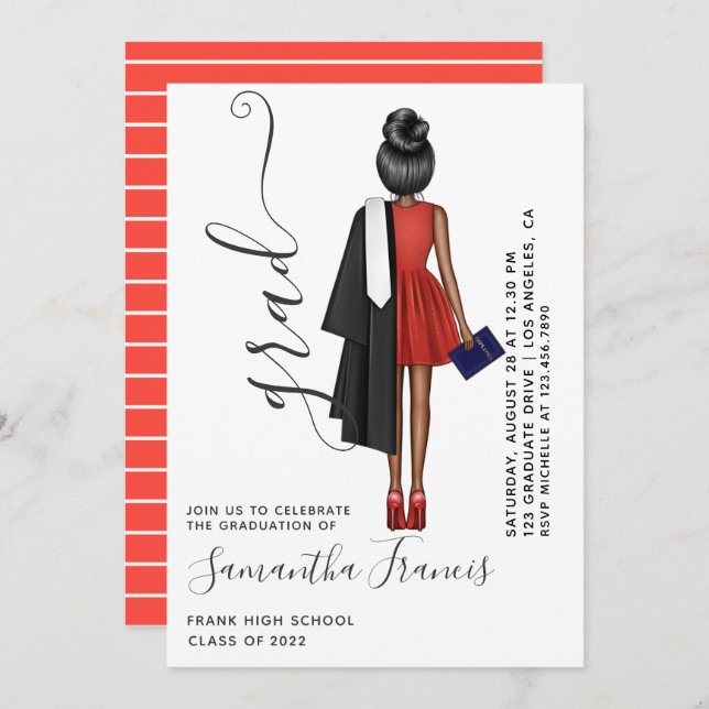 Red and White Girl Graduation Party Invitation (Front/Back)