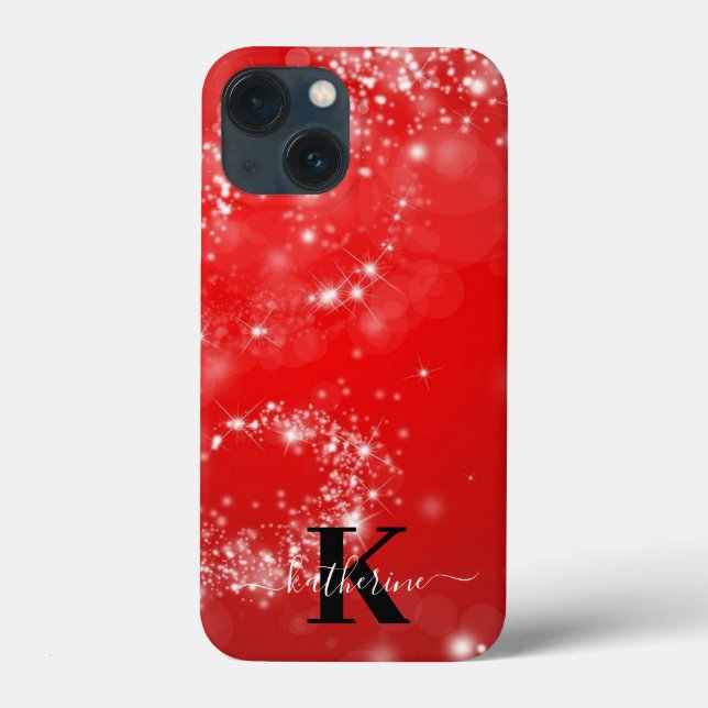 Red And White Glitter Girly Monogram Name  Case-Mate iPhone Case (Back)