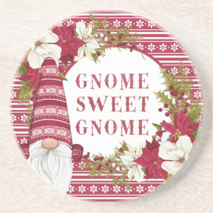Red and White Gnome for the Holidays Christmas Coaster