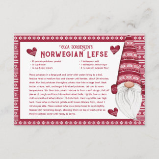Red and White Gnome Lefse Recipe Card