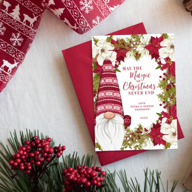Red and White Gnome Magic of Christmas Holiday Card (Creator Uploaded)