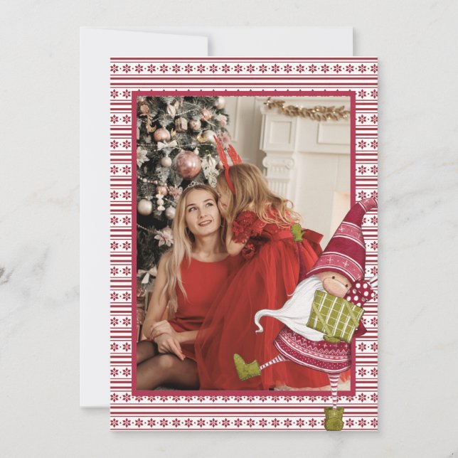 Red and White Gnome Photo Christmas Holiday Card (Front)