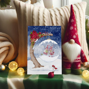 Red and White Gnome Sow Globe Christmas Holiday Card