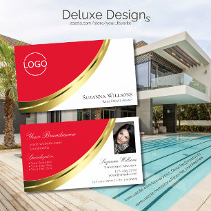 Red and White Gold Decor with Logo and Photo Business Card