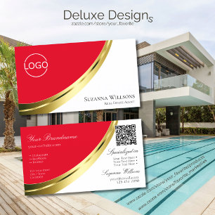 Red and White Gold Decor with Logo and QR-Code Business Card
