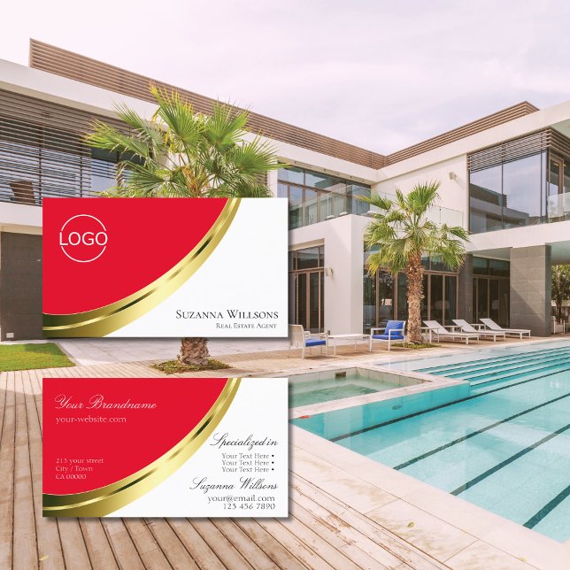 Red and White Gold Decor with Logo Business Card (Creator Uploaded)