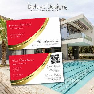 Red and White Gold Decor with QR-Code Business Card