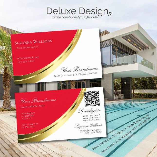 Red and White Gold Decor with QR-Code Business Card (Creator Uploaded)