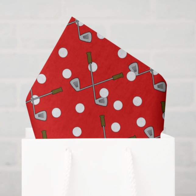 Red And White Golf Balls And Clubs Tissue Paper (Gift Bag)