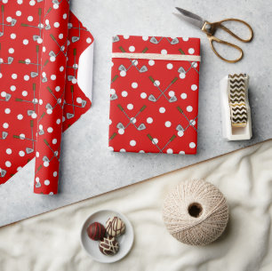 Red And White Golf Balls And Clubs Wrapping Paper