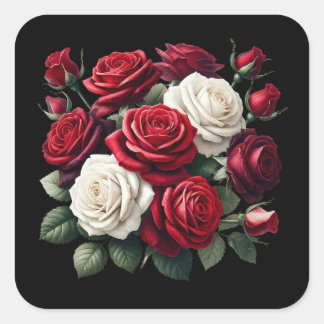 Red and White Gothic Roses Square Sticker