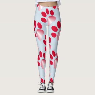 Red and White Gradient Animal Paw Leggings