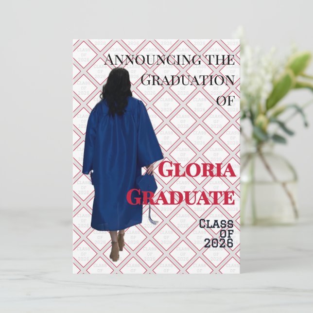 Red and White Graduation Announcement Invite (Standing Front)